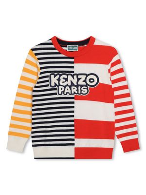 Kenzo Kids logo-patch striped cotton jumper - Red