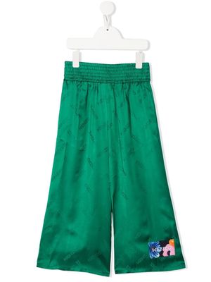 Kenzo Kids logo-patch wide-leg trousers - Green