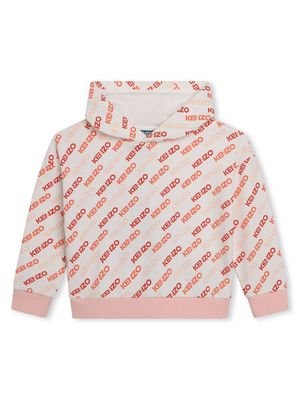 Kenzo Kids logo-print cotton hoodie - Neutrals