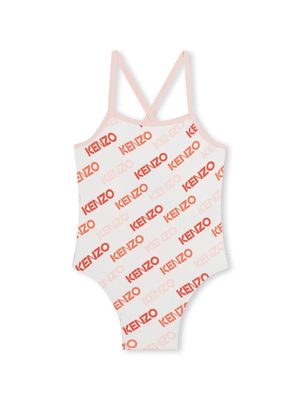 Kenzo Kids logo-print criss-cross swimsuit - Neutrals