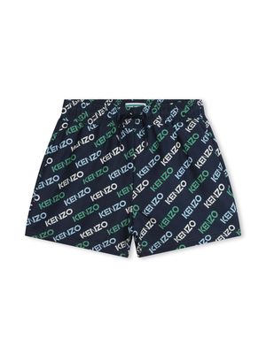 Kenzo Kids logo-print elasticated-waistband swim shorts - Blue