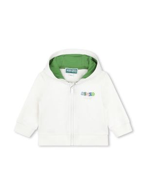 Kenzo Kids logo-print hooded fleece cardigan - White