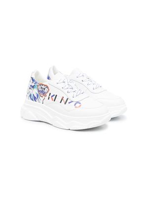 Kenzo Kids logo print lace-up sneakers - White