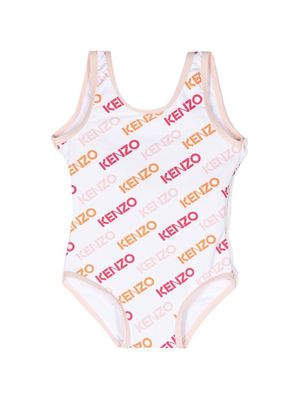 Kenzo Kids logo-print open-back swimsuit - White