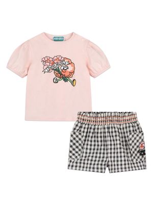 Kenzo Kids logo-print organic cotton-blend short set - Neutrals