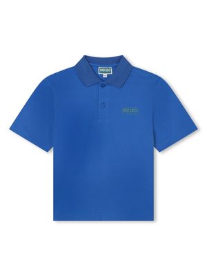 Kenzo Kids logo-print piqué-weave polo shirt - Blue