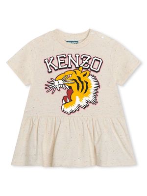 Kenzo Kids logo-print short-sleeve cotton dress - Neutrals