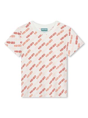 Kenzo Kids logo-print stretch-cotton T-shirt - Neutrals