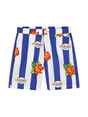 Kenzo Kids logo-print striped cotton shorts - Neutrals