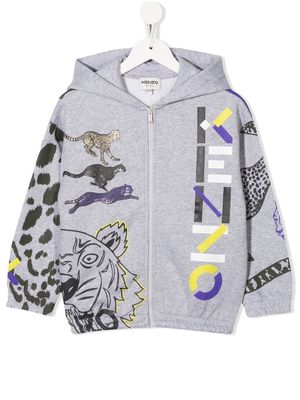 Kenzo Kids logo-print zip-up hoodie - Grey