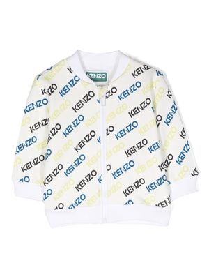 Kenzo Kids logo-print zipped cardigan - White