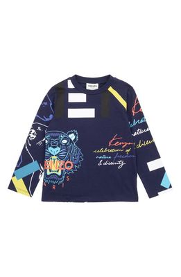 KENZO Kids' Long Sleeve Cotton Graphic Tee in Electric Blue