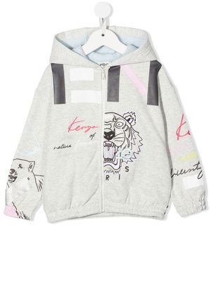 Kenzo Kids panelled embroidered zip-up hoodie - Grey