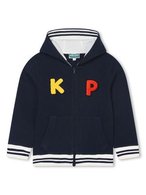 Kenzo Kids patterned intarsia-knit zip-up hoodie - Blue