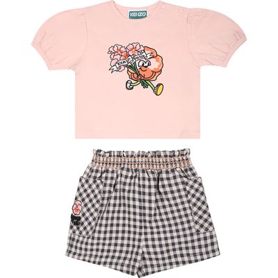 Kenzo Kids Pink Suit For Baby Girl With Poppy