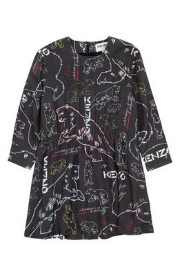 KENZO Kids' Print Long Sleeve Dress in Dark Grey