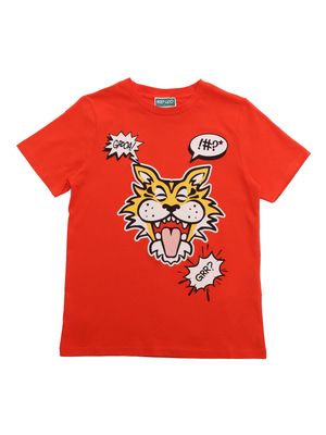 Kenzo Kids Red T-shirt With Tiger Pattern