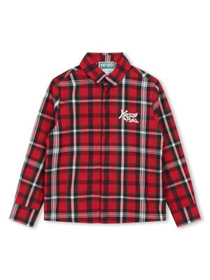 Kenzo Kids tartan-print cotton shirt - Red