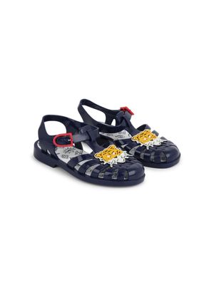 Kenzo Kids Tiger-appliqué patent-finish sandals - Blue