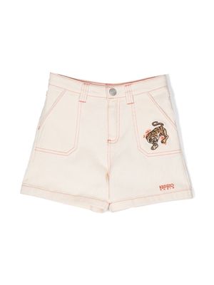 Kenzo Kids tiger-embroidered contrast-stitch shorts - Purple