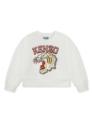 Kenzo Kids tiger-embroidered cotton sweatshirt - White