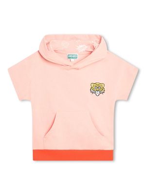 Kenzo Kids Tiger Head-embroidered short-sleeve hoodie - Orange