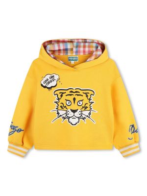Kenzo Kids Tiger Head-print cotton hoodie - Yellow