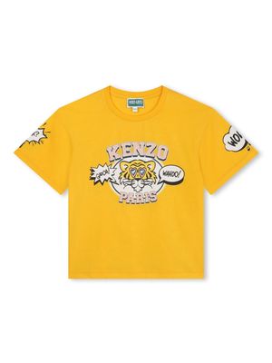 Kenzo Kids Tiger Head-print cotton T-shirt - Yellow