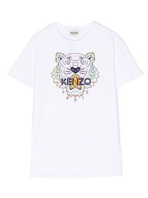 Kenzo Kids Tiger-motif cotton dress - White