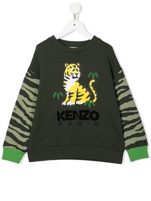 Kenzo Kids tiger-motif cotton sweatshirt - Green