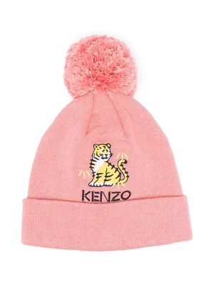 Kenzo Kids Tiger-motif knitted beanie - Pink