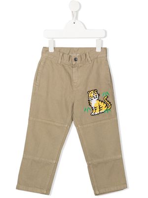Kenzo Kids tiger-motif straight-leg trousers - Neutrals