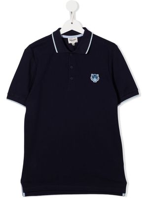 KENZO KIDS tiger-patch cotton polo shirt - Blue
