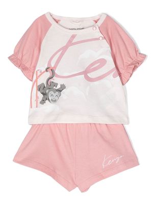 Kenzo Kids tiger-print cotton shorts set - Pink