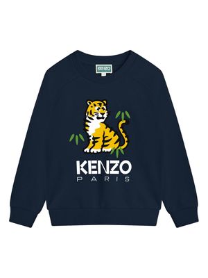 Kenzo Kids tiger-print cotton sweatshirt - Blue