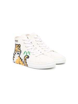 Kenzo Kids tiger-print high-top sneakers - Neutrals