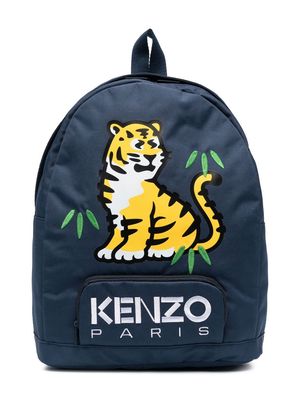 Kenzo Kids Tiger-print logo-embroidered backpack - Blue