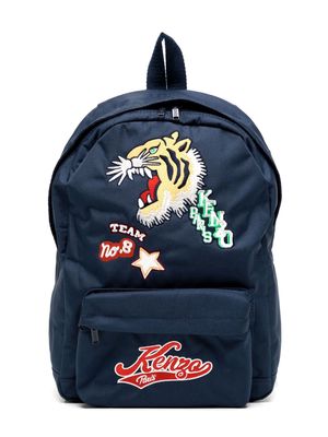 Kenzo Kids Tiger zip-up embroidered backpack - Blue