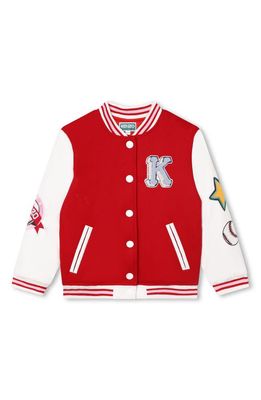 KENZO Kids' Wool Blend Varsity Bomber Jacket in 990-Bright Red