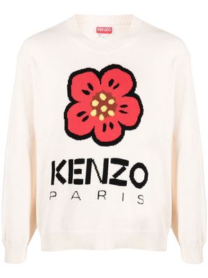 Kenzo knitted flower logo jumper - Neutrals