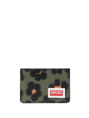 Kenzo leather logo-patch cardholder - Green