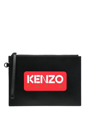 Kenzo leather logo-print clutch bag - Black