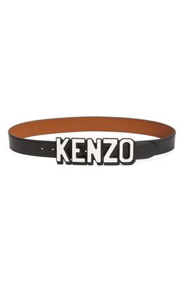 KENZO Logo Buckle Reversible Leather Belt in Black Logo