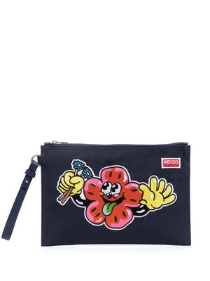 Kenzo logo-embroidered cotton clutch bag - Blue