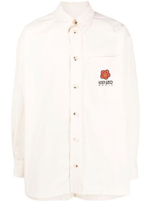 Kenzo logo-embroidered cotton shirt - Neutrals