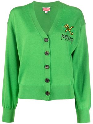 Kenzo logo-embroidered V-neck cardigan - Green