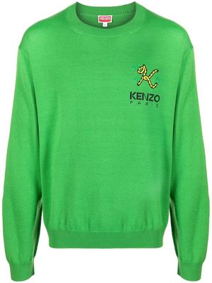 Kenzo logo-embroidered wool jumper - Green
