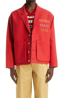 KENZO Logo Embroidered Workwear Jacket in Medium Red