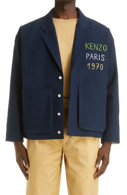 KENZO Logo Embroidered Workwear Jacket in Midnight Blue