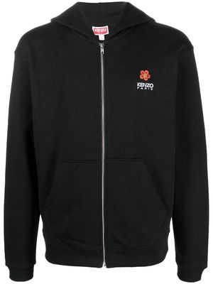 Kenzo logo-embroidered zip-up hoodie - Black